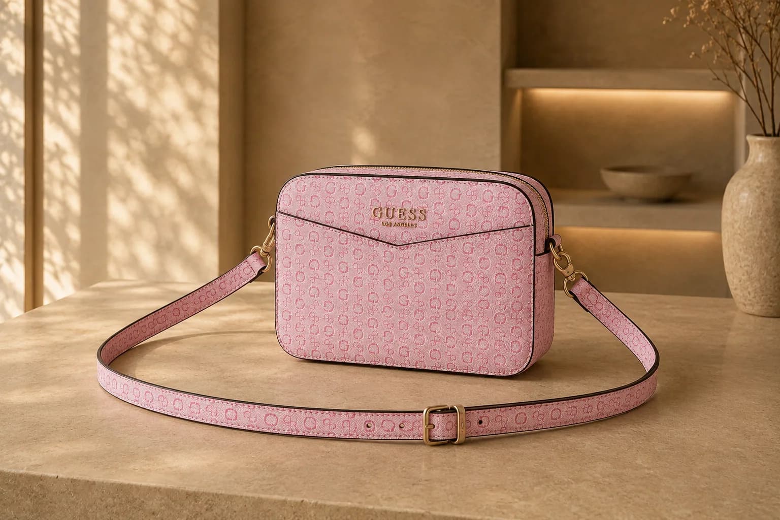 Bolso rosa presentado en una escena editorial de MILA.