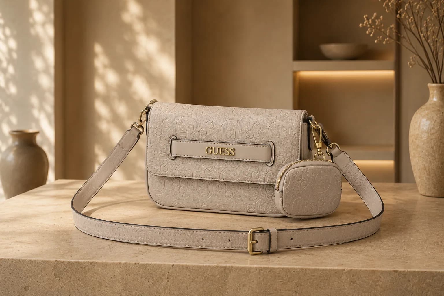 Bolso claro presentado en una escena editorial de MILA.