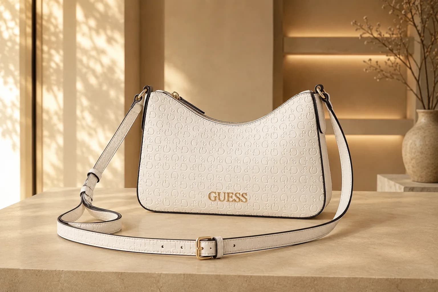 Bolso blanco presentado en una escena editorial de MILA.