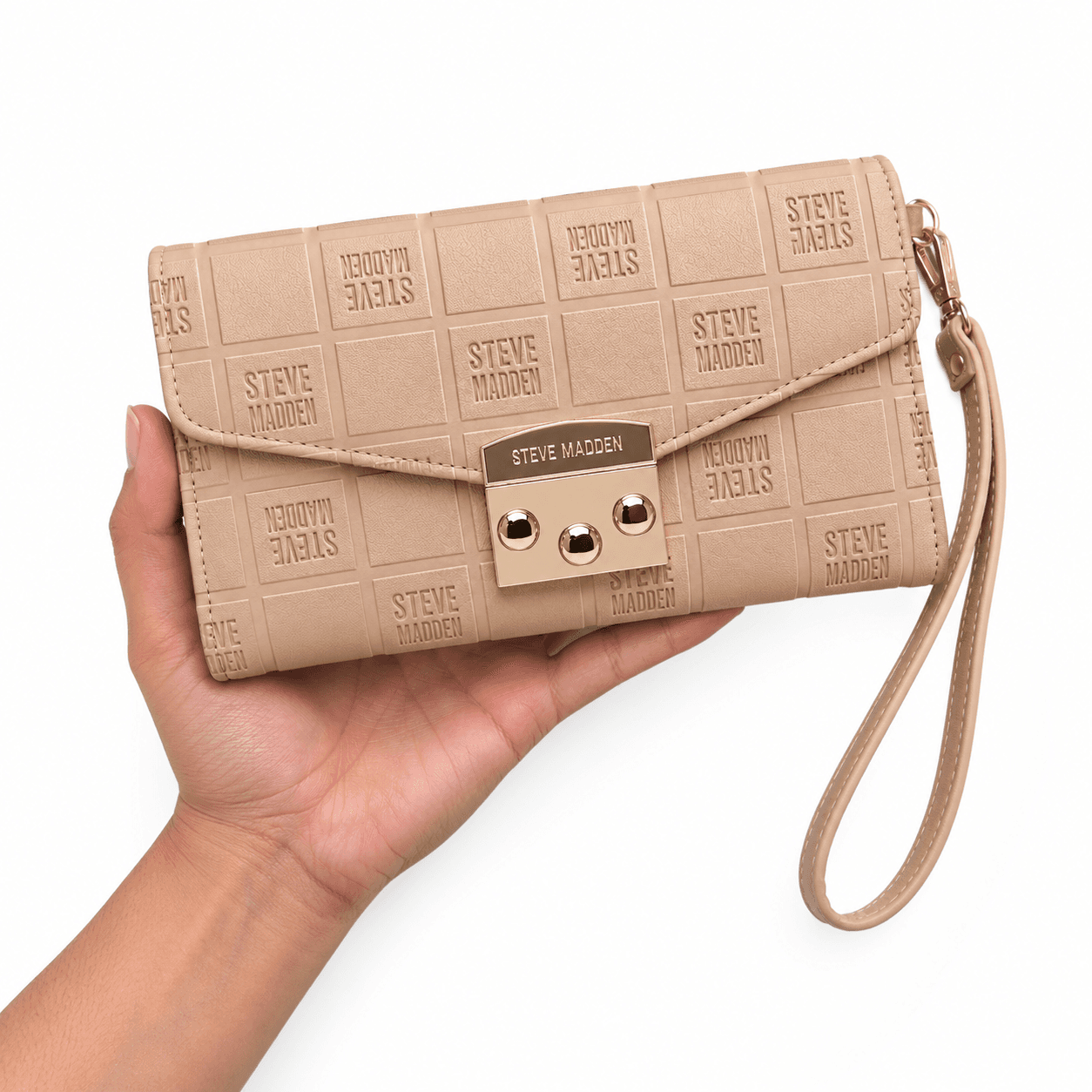 Clutch Steve Madden beige con monograma