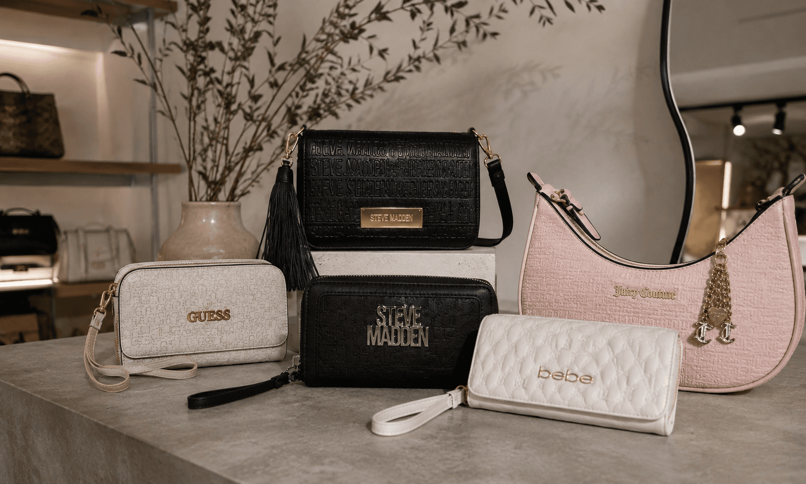 Colección de bolsos en una composición editorial de MILA.