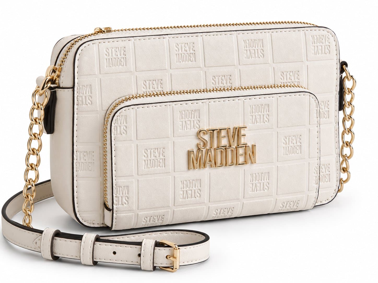 Bolsa Crossbody 20 Blanco Hueso con monograma grabado y correa de cadena