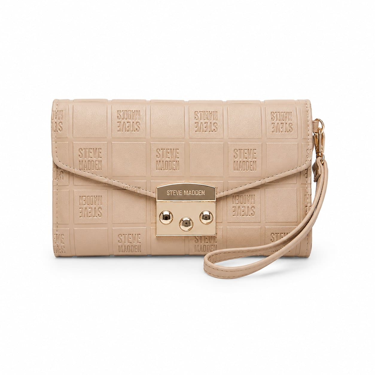 Cartera Steve Madden Beige Monograma con monograma grabado y logo metálico