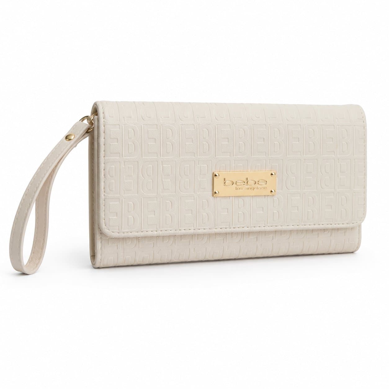Cartera de Mano Bebe Blanco Hueso con monograma grabado y logo metálico